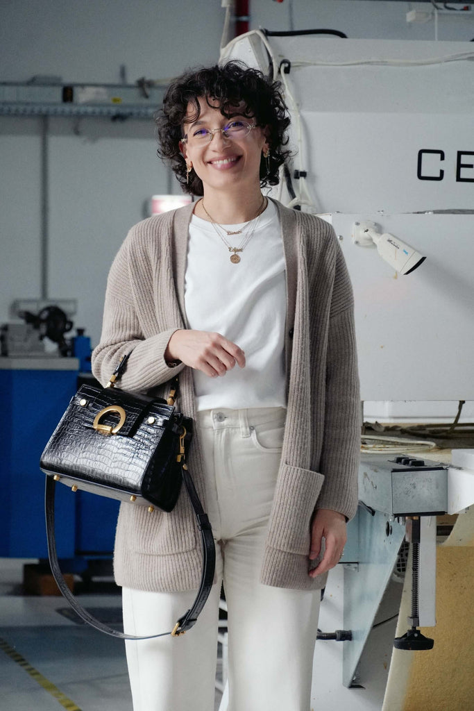 KARINA Midi Negru Croco Lucios - Handbags - ONOCAN