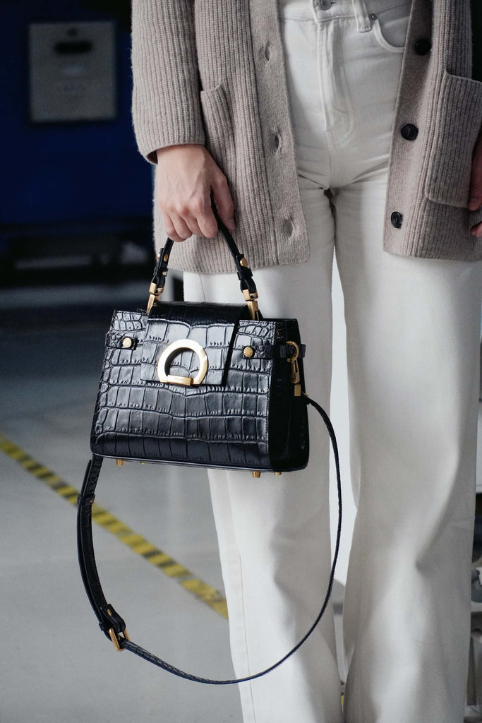 KARINA Midi Negru Croco - Handbags - ONOCAN