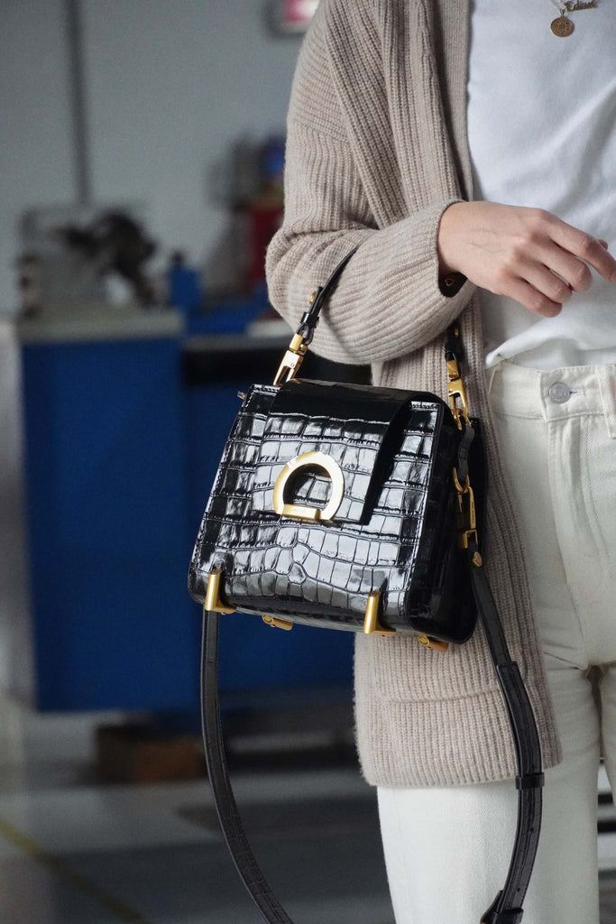 RITA Negru Croco Lucios - Handbags - ONOCAN