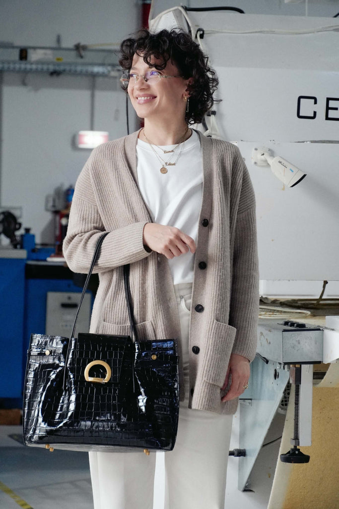 TARA Negru Croco Lucios - Handbags - ONOCAN