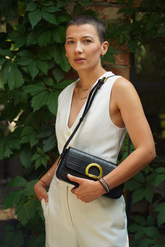 EVA Negru Croco Lucios - Handbags - ONOCAN