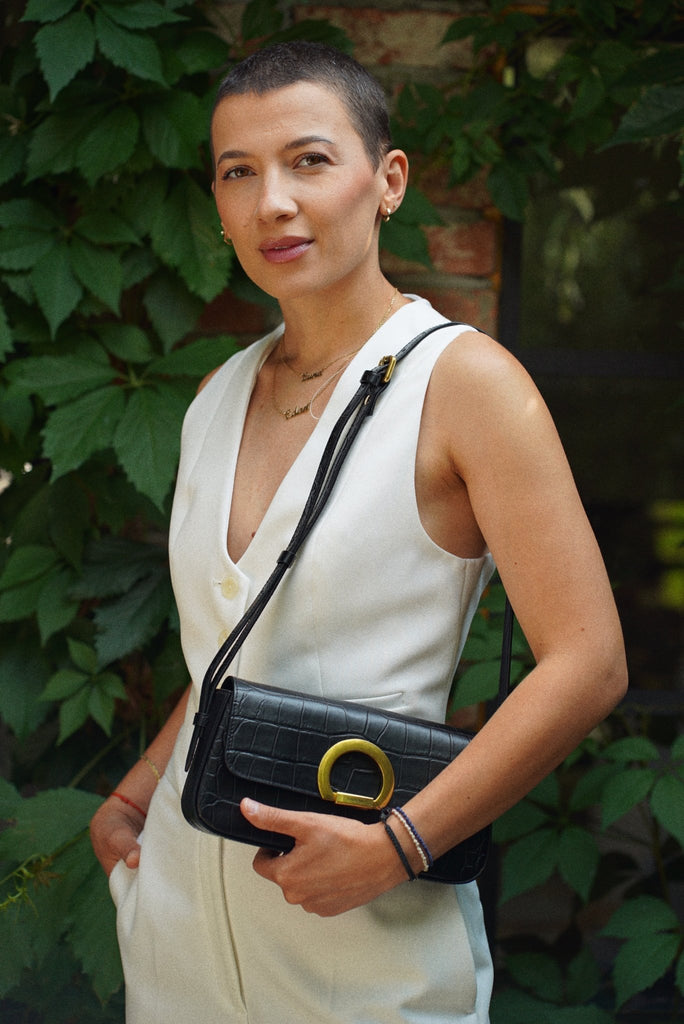 EVA Negru Croco Lucios - Handbags - ONOCAN