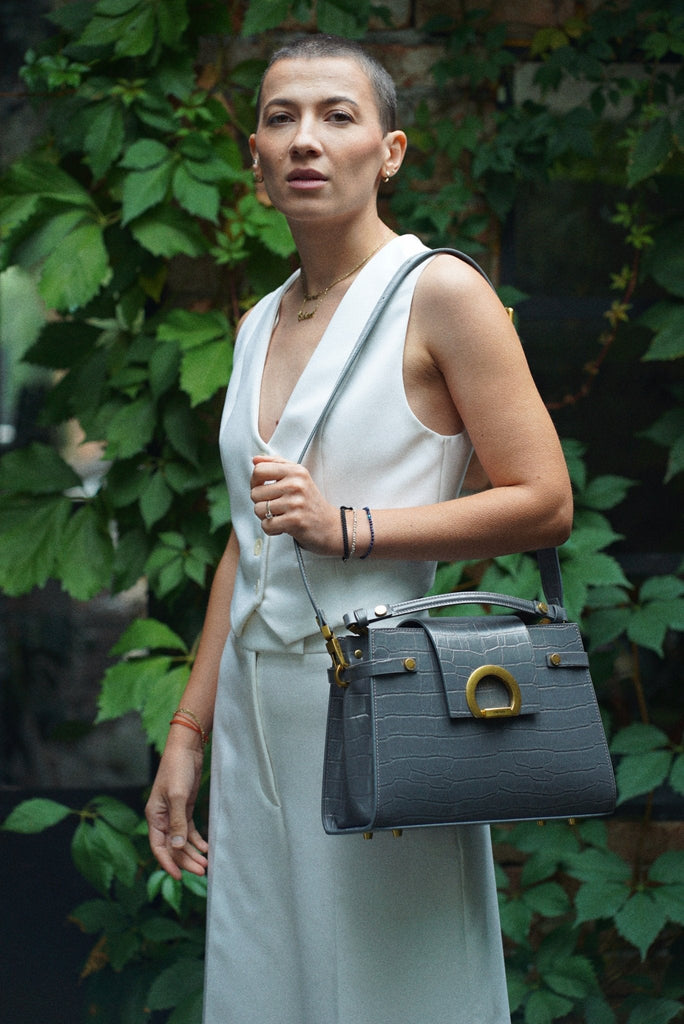 KARINA Grey Croco - Handbags - ONOCAN