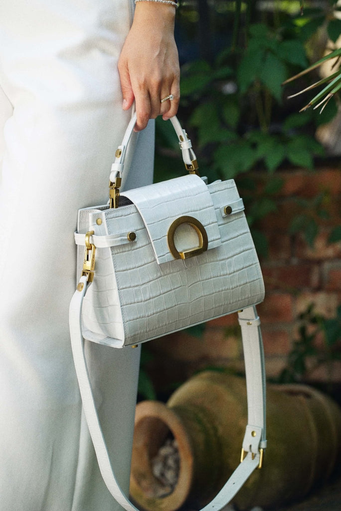 KARINA Midi Ice White Croco - Handbags - ONOCAN