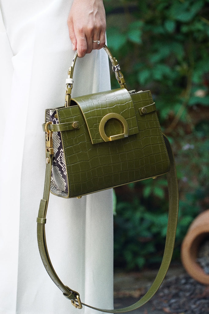 KARINA Midi Olive Croco Snake - Handbags - ONOCAN