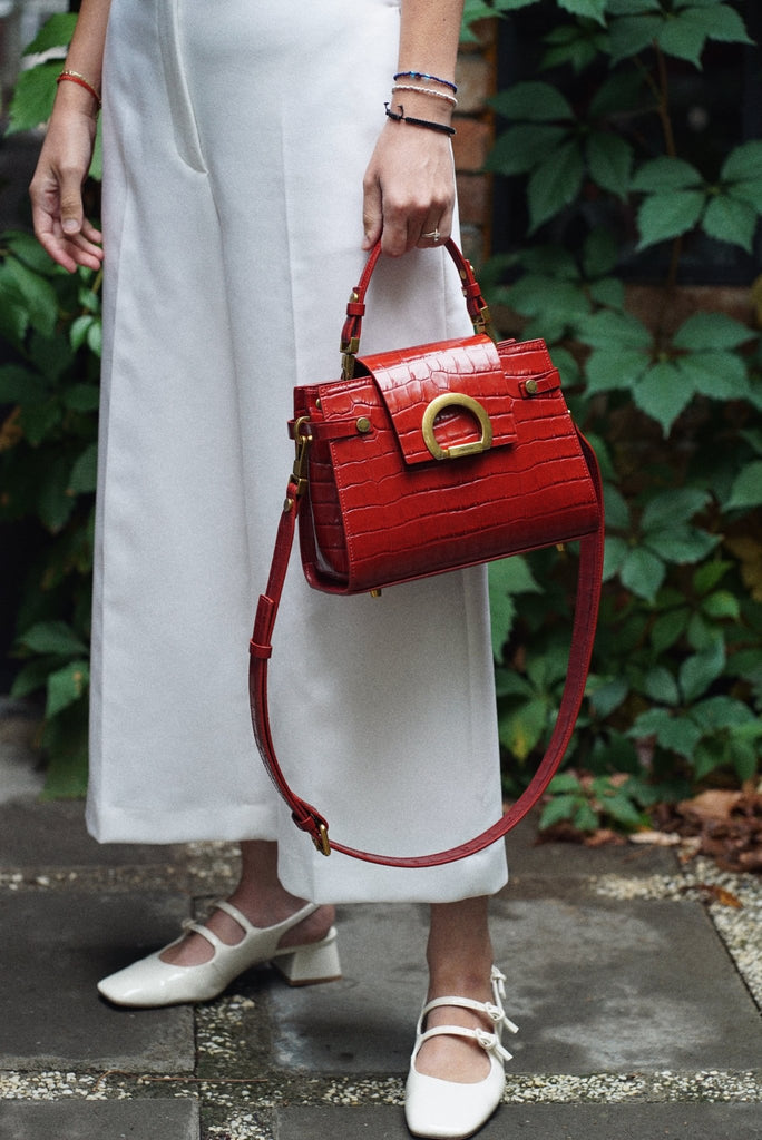 KARINA Midi Rosu Coniac Croco - Handbags - ONOCAN