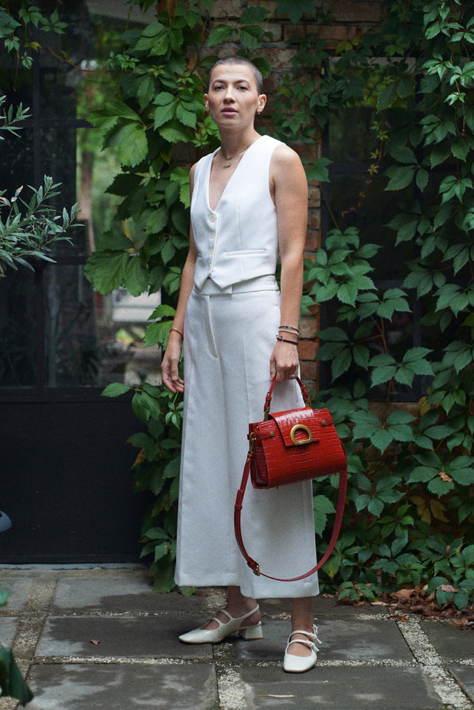 KARINA Midi Rosu Coniac Croco - Handbags - ONOCAN