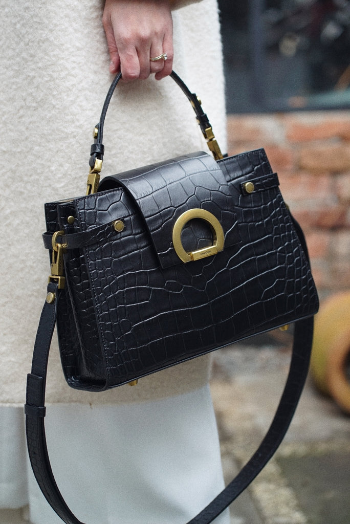 KARINA Negru Croco - Handbags - ONOCAN