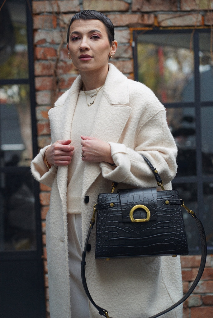 KARINA Negru Croco Mat - Handbags - ONOCAN