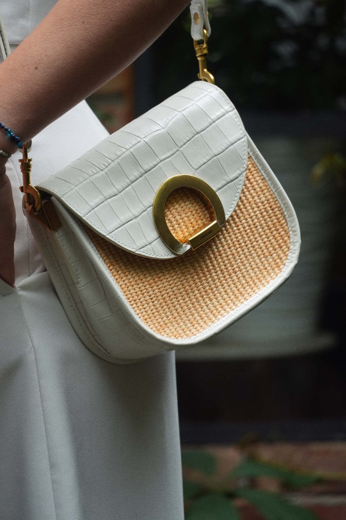 LILY RAFFIA Alb Croco - Handbags - ONOCAN