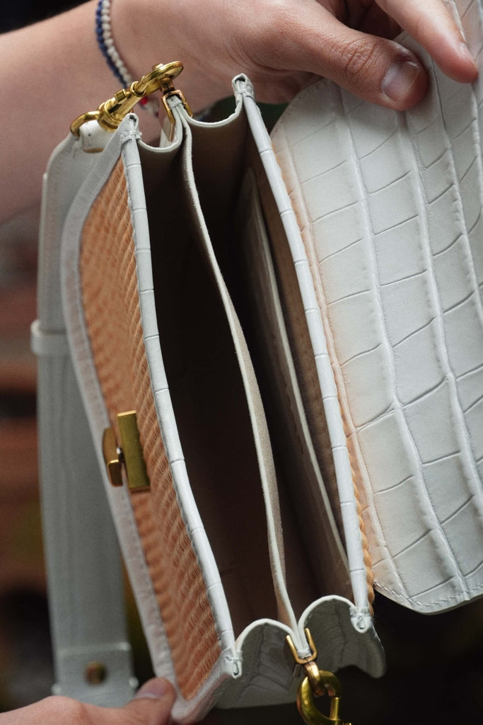LILY RAFFIA Alb Croco - Handbags - ONOCAN