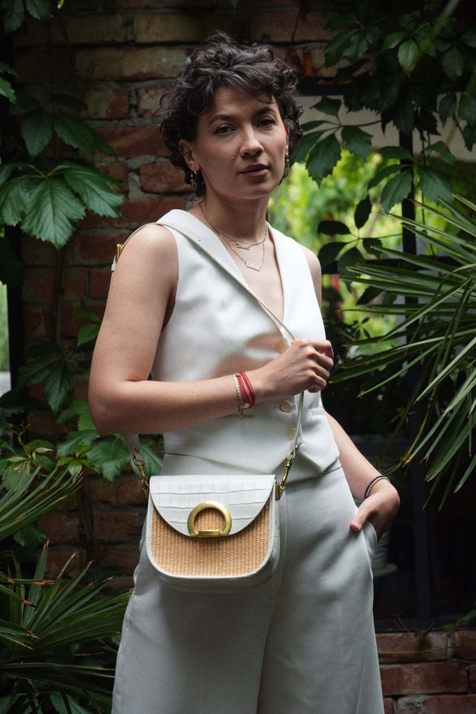 LILY RAFFIA Alb Croco - Handbags - ONOCAN