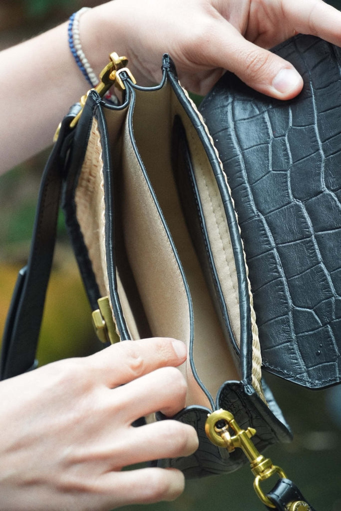 LILY RAFFIA Negru Croco - Handbags - ONOCAN