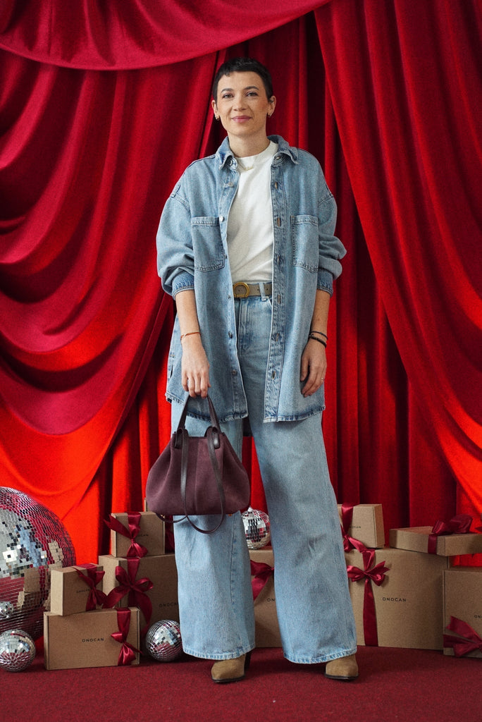 NOVA Small Burgundy Wine Velur - Handbags - ONOCAN