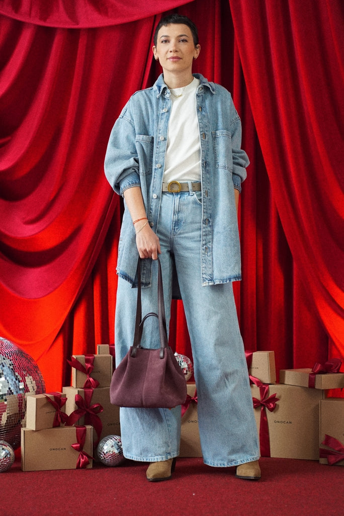 NOVA Small Burgundy Wine Velur - Handbags - ONOCAN