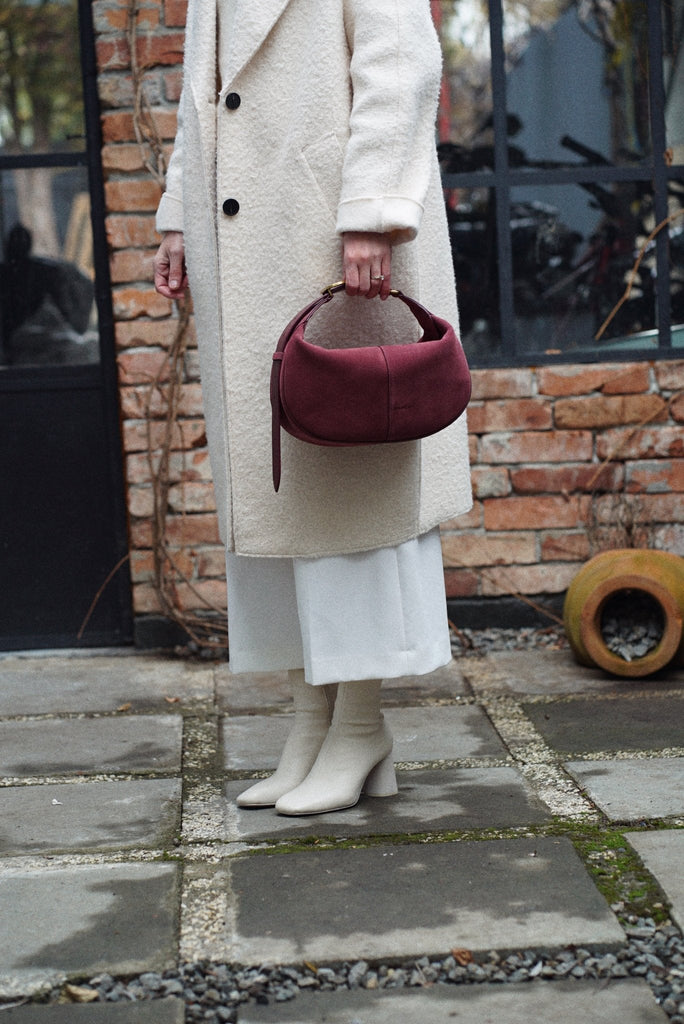 OLIVIA Small Burgundy Velur - Handbags - ONOCAN