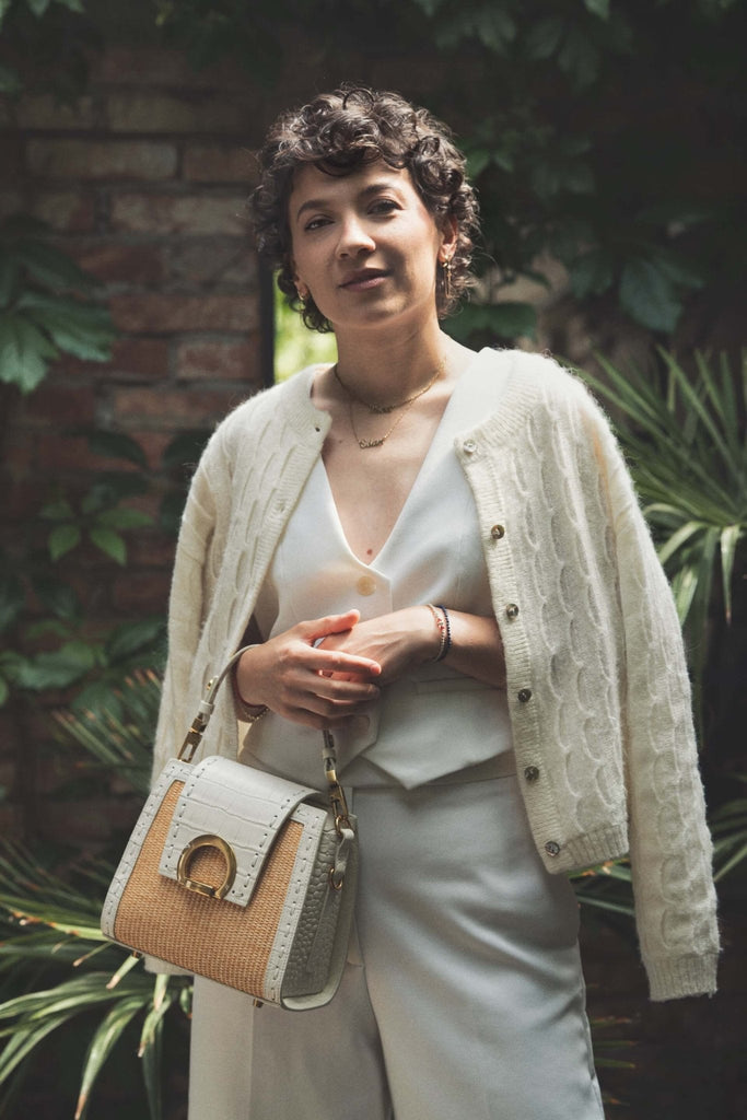 RITA RAFFIA Alb Croco - Handbags - ONOCAN