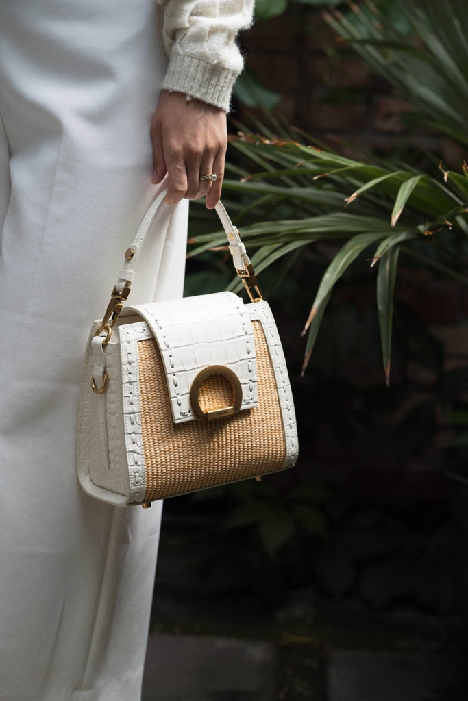 RITA RAFFIA Alb Croco - Handbags - ONOCAN