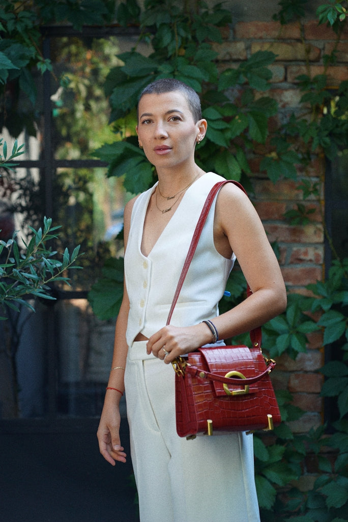 RITA Rosu Coniac Croco - Handbags - ONOCAN