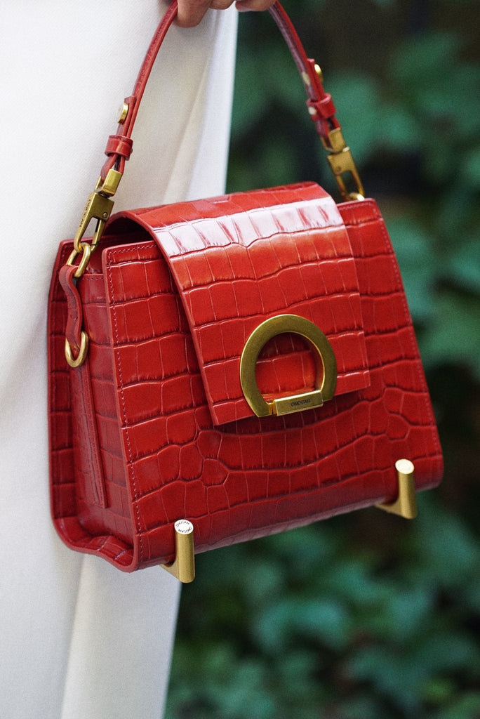 RITA Rosu Coniac Croco - Handbags - ONOCAN