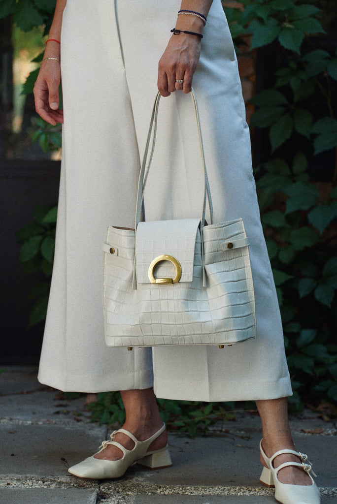 TARA Midi Off White Croco - Handbags - ONOCAN