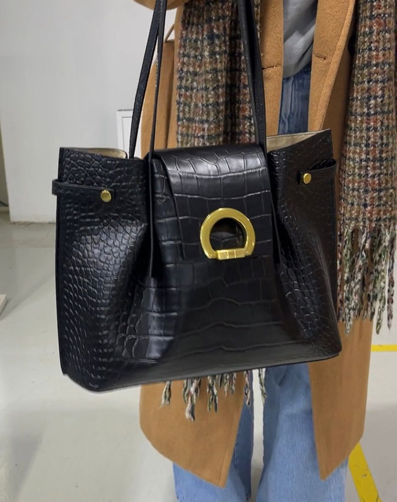 TARA Negru Croco - Handbags - ONOCAN